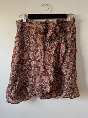 Anthropologie Luca Wrap Chiffon Mini Skirt in brown floral print
